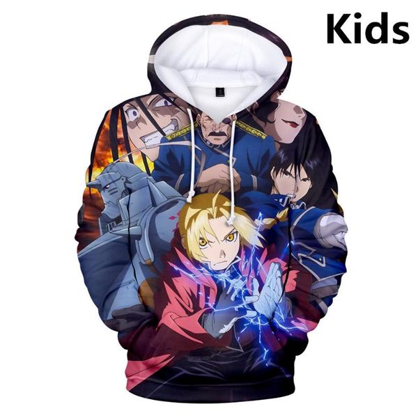 

men's hoodies & sweatshirts classic funny humor fullmetal alchemist 3d boys/girls long sleeve hoodie fashion casual kids anime pullover, Black
