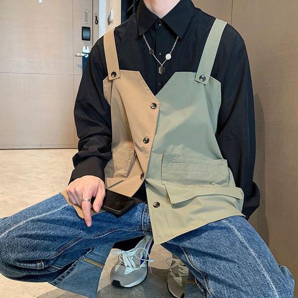 

men's vests solid color straps tooling vest men korean fashion loose casual sleeveless harajuku streetwear all-match retro, Black;white