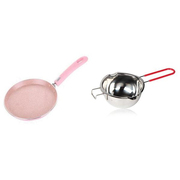 

stainless steel universal melting pot, double boiler insert (400 ml) & 20cm frying pan pizza pancake non-stick pans