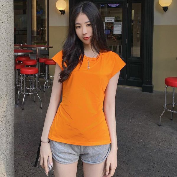 

women's t-shirt bright color summer t-shirts women o-neck short sleeve hollow out backless designer solid korean shirts casual cotton, White