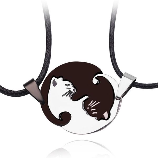 

pendant necklaces couple necklace chain cute cat embrace jewelry for women men lovers rope pair pendants collares, Silver