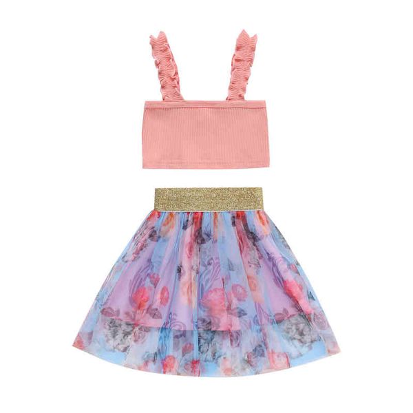 

2022-01-18 lioraitiin 0-5years toddler baby girl 2pcs fashion summer clothing set sleeveless vest solid lace skirt g220217, White