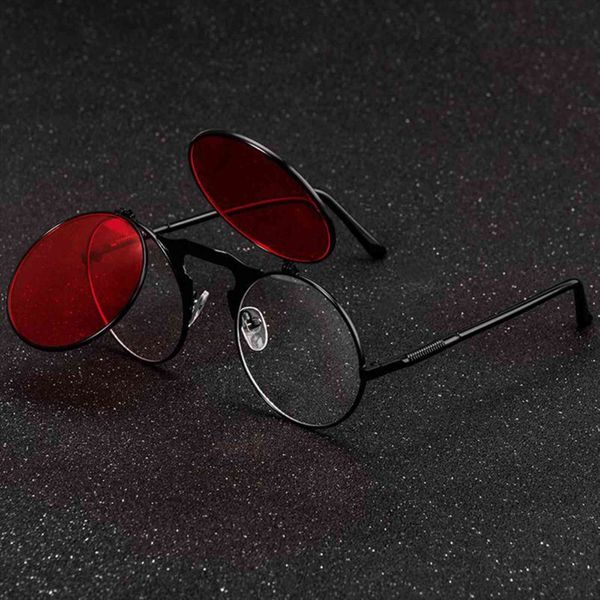 

vintage round steampunk sunglasses men women fashion brand designer sun glasses male female flip punk circle oculos de sol, White;black