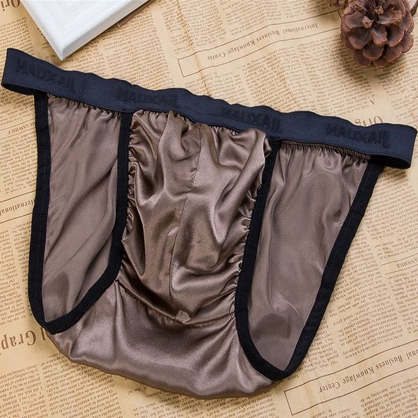 

men's 100% silk briefs low rise breathable thong underwear male underpants solid color panties, Black;white
