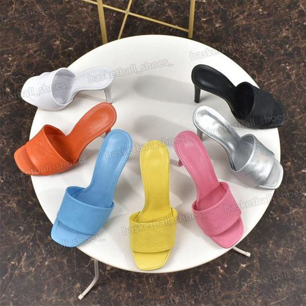

women designer genuine leather sandals candy color series summer high heels mules shoes ladies party shoe flat bottom 6.5cm 10cm, Black