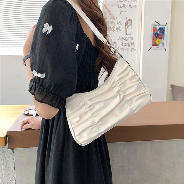 

cross body fashion women chain shoulder bag vintage female pleated pu leather underarm bags simple solid color ladies hobos purse handbags