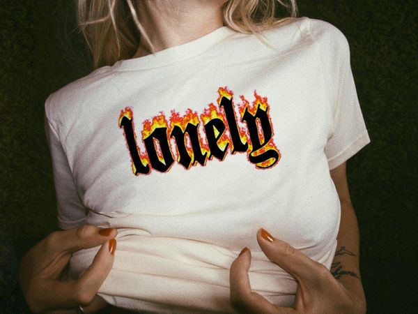 

lonely flame 90s hipster womens grunge graphic tee tumblr cap sleeve fashion cute white harajuku female