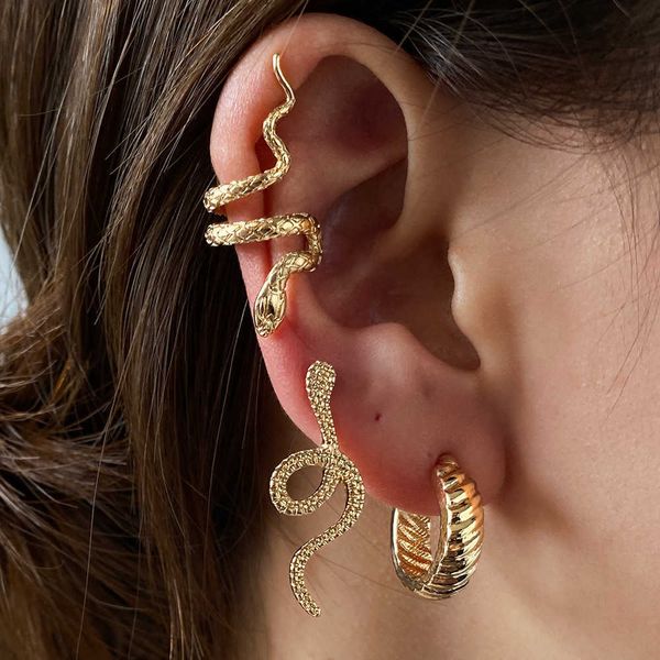 

snake set charm cool fashion three piece earring earclip earrings, Golden