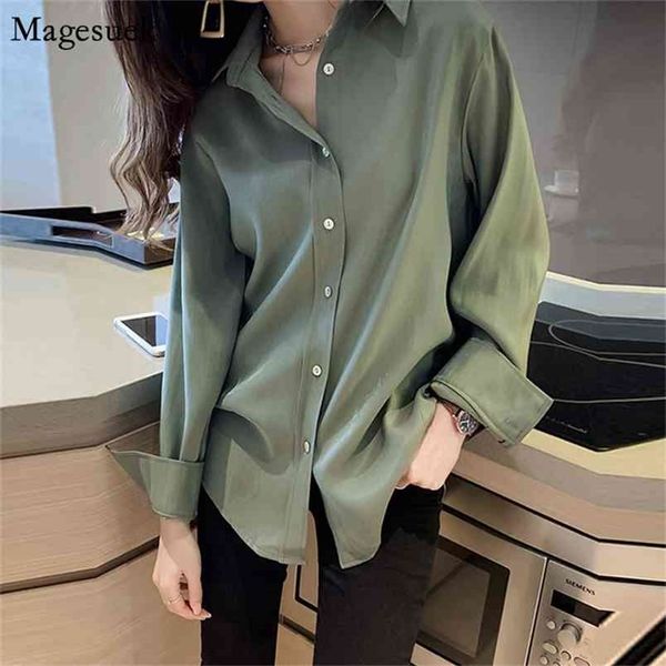 Sonbahar Uzun Kollu Katı Kadın Bluzlar Vintage Şifon Gömlek Bluz Kore Slim Şık İş Giyim Tops Blusas 7311 210512
