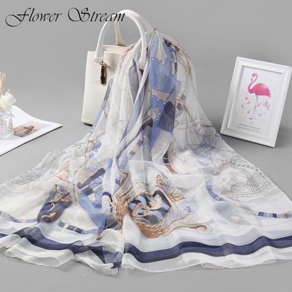 

scarves excellent sailing print chiffon scarf variety beach fashion joker lady, Blue;gray