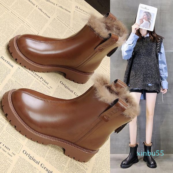 

boots women winter fashion wrong heel plush plus size european and american leisure comfort female shoes, Black