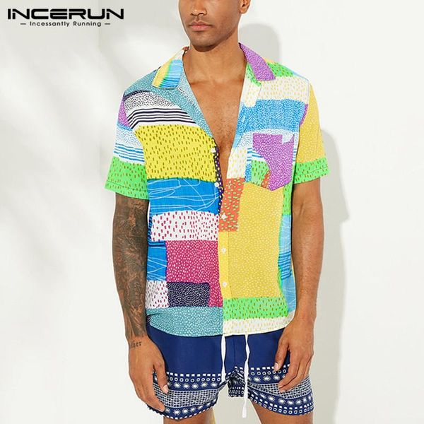 

men's casual shirts incerun fashion men hawaiian shirt printing short sleeve beach vacation summer brand hombre chic streetwear, White;black