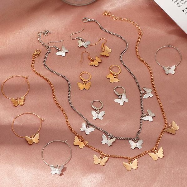 

pendant necklaces boho cute butterfly choker necklace for women gold clavicle chain statement collar female chocker fashion jewelry drop shi, Silver