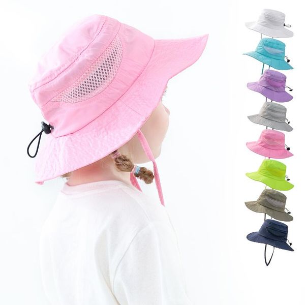 

caps & hats 1-5 yr large brim sun hat breathable bucked for girls boys summer uv protection adjustable outdoor children chapeau, Yellow
