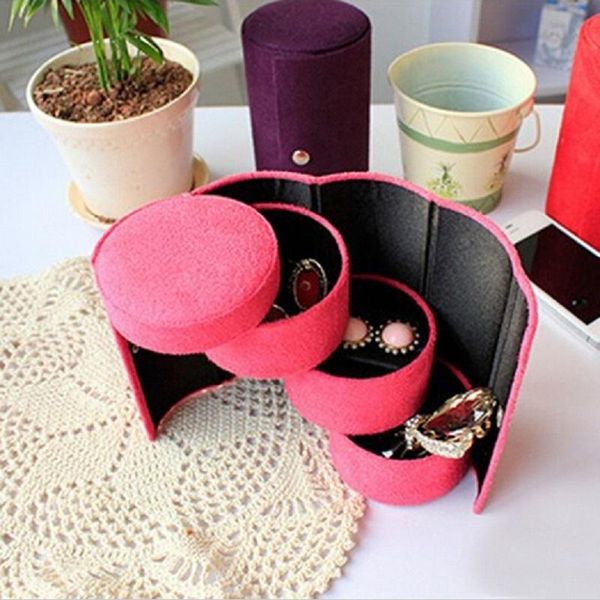 

jewelry pouches, bags 1pc 3-layer box necklace earring ring holder organizer display gift cylindrical boxes 4 colors, Pink;blue