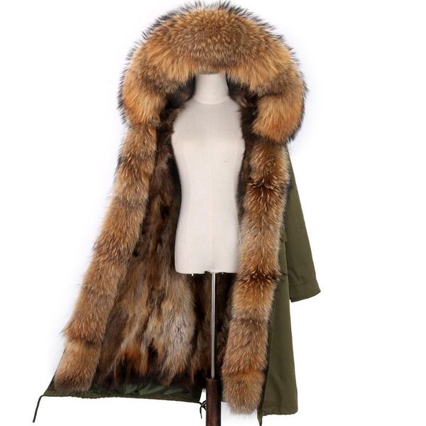 

women's fur & faux 7xl women real coat winter jacket natural liner raccoon collar hood waterproof parkas oversized, Black