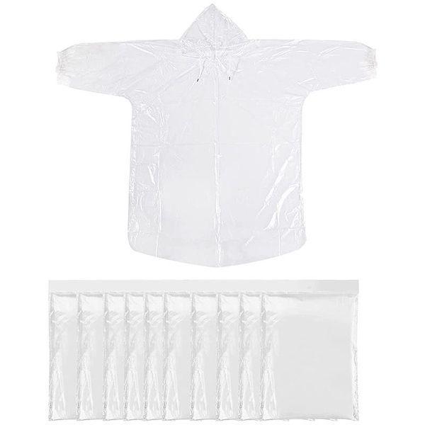 

raincoats 10pcs disposable rain ponchos,transparent waterproof raincoat with drawstring hoods,portable outdoor activities