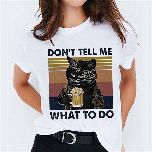 

cat funny cartoon fashion womens t shirts halloween print graphic ladies female tee, White