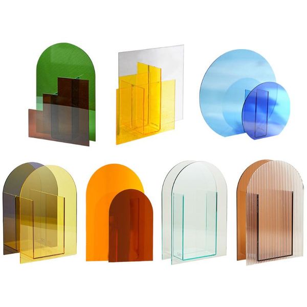 

vases nordic rainbow colorful acrylic vase art geometric flower plants planter for home wedding decorations deskdecor