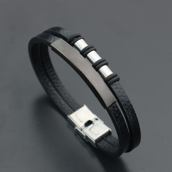 

new fashion geometric woven stainless steel bracelet men's gift hip hop, Black