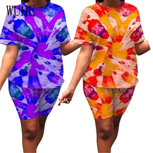 

tie dye print tracksuits outfits short sleeve o neck crop and pants streetwear nightclub party sports fitness 2 sets women's, Gray