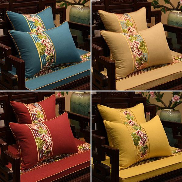 

cushion/decorative pillow classical chinese style embroidery flower planat cushion cover dark blue cotton linen pillowcase decor for sofa wa