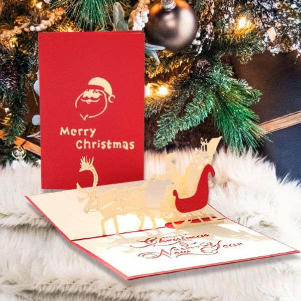 

greeting cards 1/2/5pcs 3d christmas deer santa claus up card invitation gift diy thank you postcards with envelop