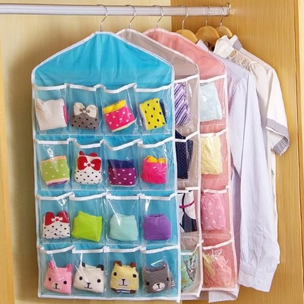 

clothing hanger closet shoes underpants storage bag 16 pockets foldable wardrobe hanging bags socks briefs organizer yh-459922 boxes & bins