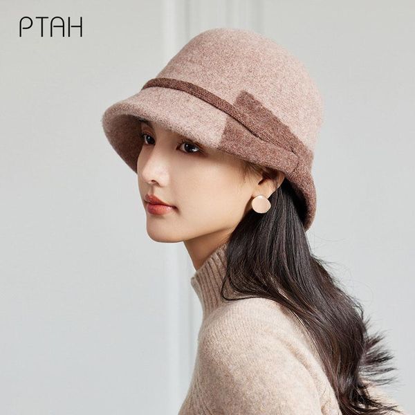 

wide brim hats [ptah] women's casual tweed hat autumn fedoras girl french artist warmer wool winter beanie cap vintage elegant ladies, Blue;gray