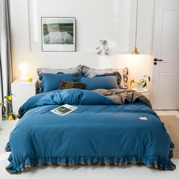 

washed cotton korean ruffled four-piece set bed skirt 1.5/1.8m bedding  sets