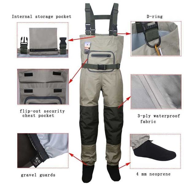 

men's fly fishing waders hunting chest wader outdoor breathable clothing wading pants waterproof clothes overalls stocking foot 201211, Camo;black