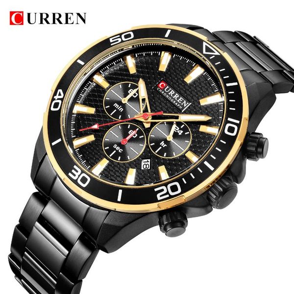 

wristwatches luxury business quartz wrist men watch curren stainless steel waterproof chronograph military sport relogio masculino, Slivery;brown