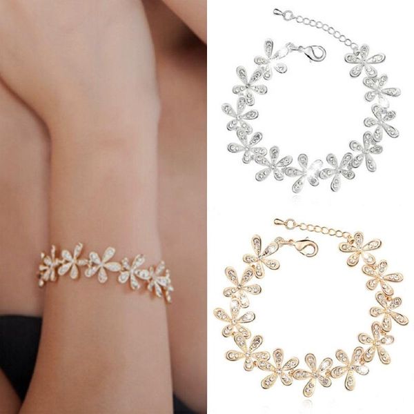 

link, chain korean fashion snowflake crystal bracelet rhinestone charm gold/silver clover exquisite light luxury, Black