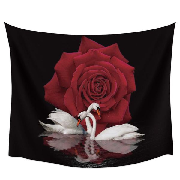 

tapestries rose flower swan lake reflection tapestry wall hanging home decor bedroom yoga mat picnic