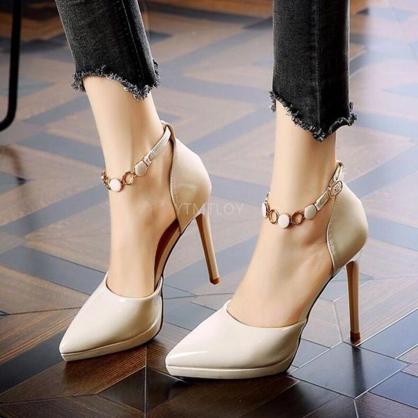 

temperament pointed toe high heels women's fashion rhinestone wedding shoes with buckle zapatos de vestir mujer dress, Black