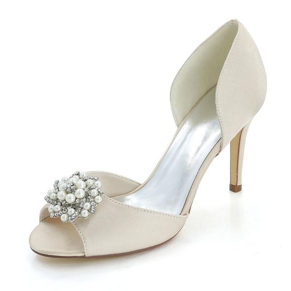 

dress shoes creativesugar satin d'orsay pearl rhinestone charm open toe woman bridal wedding party elegant separate pumps heels, Black