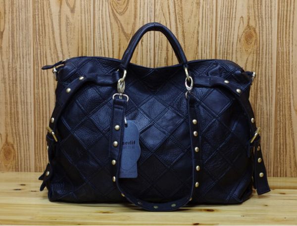 

genuine leather messenger bags women's casual design colorful handbag shoulder bag ladies color block tote bag