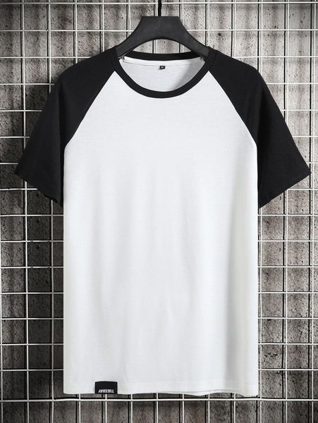 

men letter patched detail colorblock raglan sleeve tee l8te#, White;black