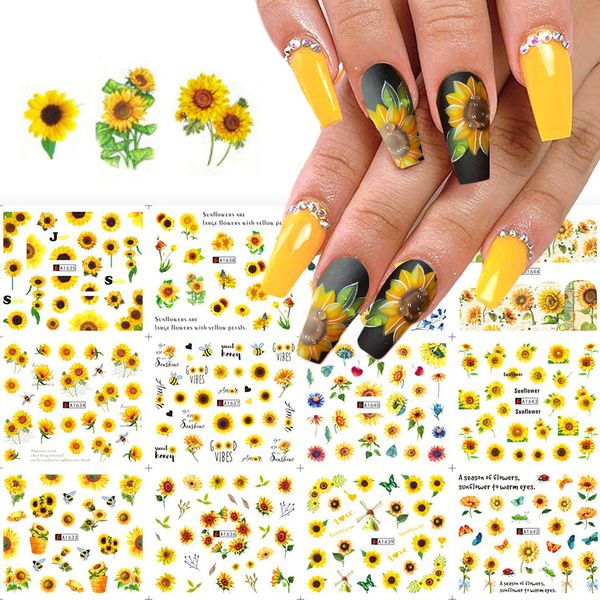 

nail beauty water printing stickers ins summer little fresh golden yellow sunflower butterfly color fingernaill sticker (12pcs set), Black