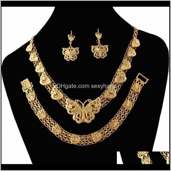 

earrings & necklace drop delivery 2021 classic ethiopian bridal sets18k gold color butterfly sets for wedding jewelry xgpne, Silver