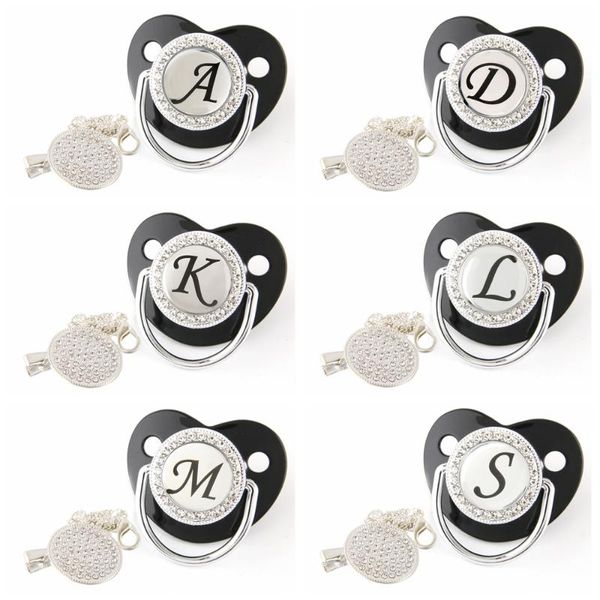 

pacifiers# silver baby pacifier clips chain 26 name initial letters silicone infant nipple bling born dummy bpa soother