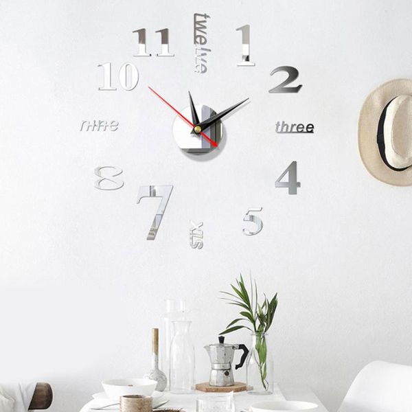 

home use simple modern art watch bedroom diy 3d stickers digital display wall clock acrylic mirror european style large clocks