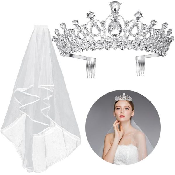 

bridal veils 2pcs crown veil with comb graceful double layer slim lace wedding hair accessory for communion baptism, Black