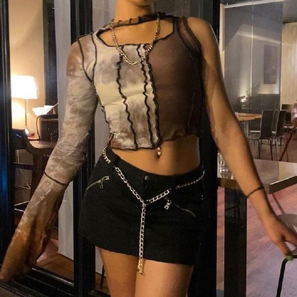 

women's t-shirt 2021 single sleeve patchwork cut out crop spring autumn women fashion streetwear outfits y2k tshirts, White