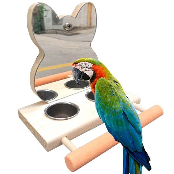 

other bird supplies parrot mirror toy with wooden stainless steel feeding cups frames cage perch for macaw african greys