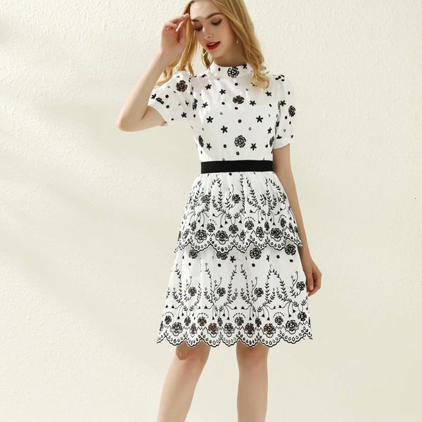 

dress runway retro-hollow flowers embroidered frilly stars stylish temperament dressed up women's high-quality clothes, Black;gray