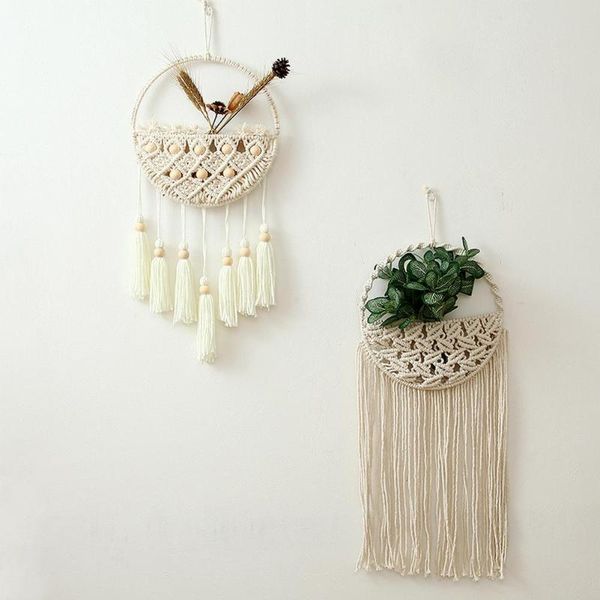 

tapestries macrame tapestry diy tassel wall hanging pendent hand-weaving dried flower decorative net bag bohemian room decor
