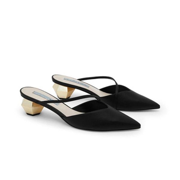 

sandals baotou oblique strap profiled heel women geometric thick pointed mules sapato feminino zapatillas, Black
