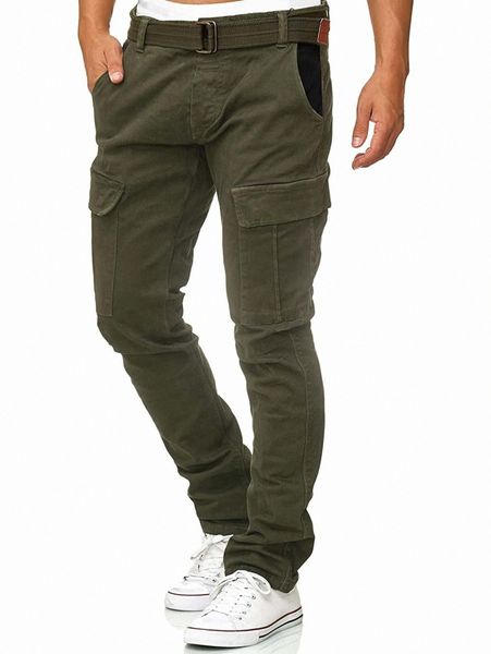 

men flap pocket utility pants without belt t2l5#, Black