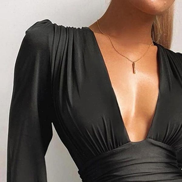 

autumn low cut women romper solid color slim long sleeved sleeve bodysuit streetwear casual body, Black;white